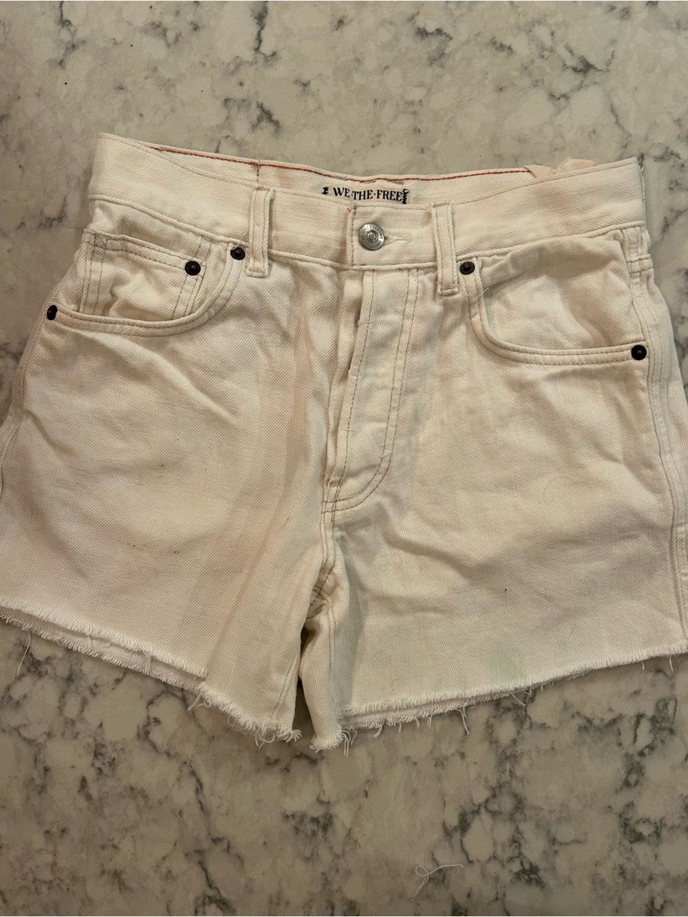 We The Free Ivy Mid Rise Denim Jeans with Orange Stitching.  Size 25